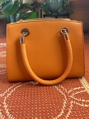 Compact Orange Mini Top-Handle Bag with Braided Handle